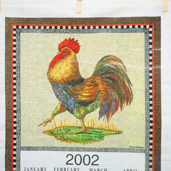 Vintage 2002 Country Proud Dancing Rooster Calendar Towel Cottagecore Farmcore - Picture 3 of 7